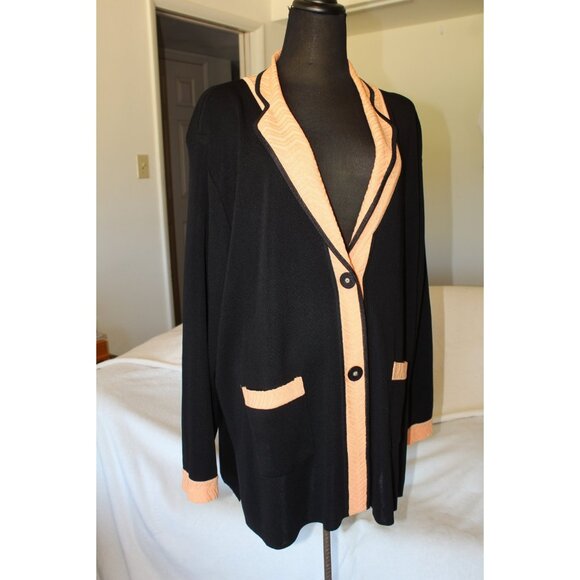 Exclusively Misook Black Cardigan Two Buttons 2X Pockets Stretch Modest Flowy - Picture 4 of 9